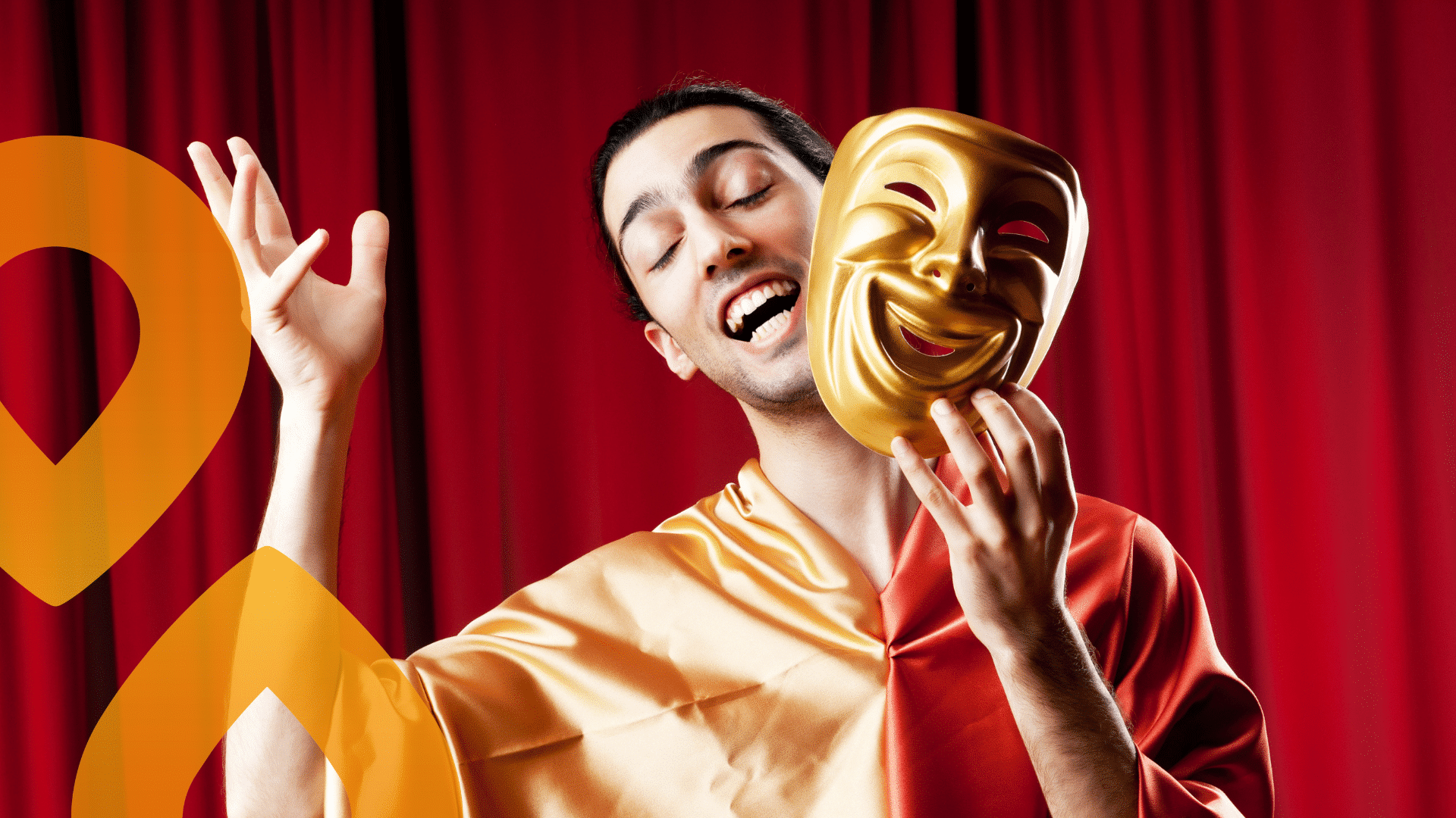 Näyttelijä kädessään teatterimaski